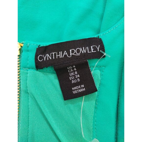 Cynthia Rowley Emerald Green Fit & Flare Dress W/ Gold Back Zipper US Size 4. - Picture 3 of 7